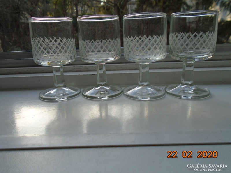 Antique, hand-polished aperitif glass with faceted stem, 4 pcs