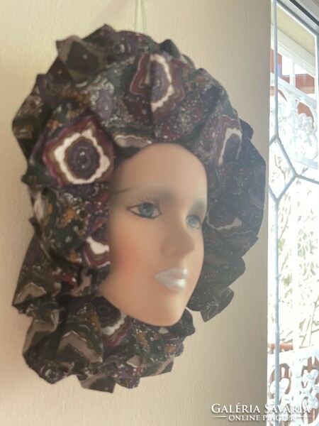 Applied art harlequin ceramic doll head with batik