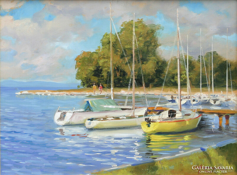 Zoltán Hornyik: Sailboats - with frame 42x52 cm - artwork 30x40cm - 16/127
