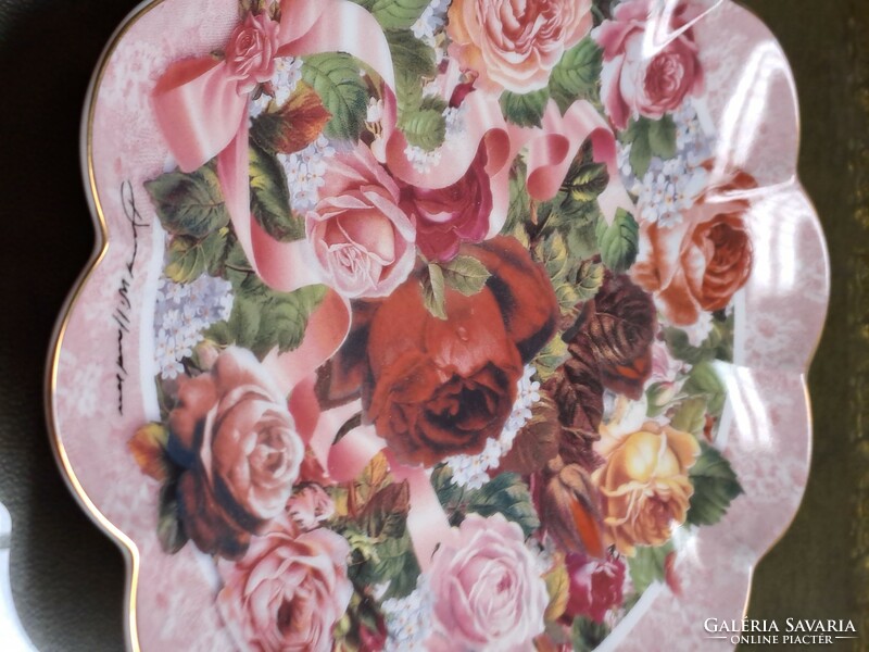 The Franklin Mint Victorian Rose Bouquet csontporcelán vintage rózsás kínáló 20.5 cm tányér