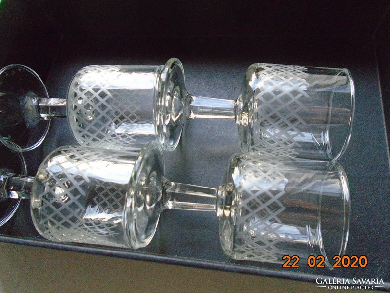 Antique hand-polished, faceted stemmed aperitif glass 4 pcs