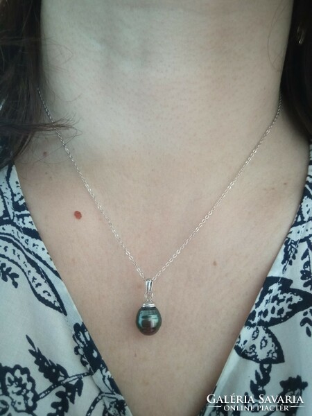 Tahitian pearl 925 silver pendant with chain