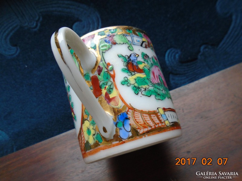 Hand painted gilded famille rose coffee cup with saucer