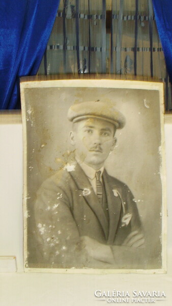 Antique male photo on hard cardboard - 47 x 34 cm - damaged