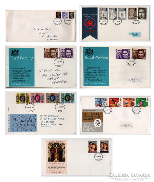Stamp fdc first day 7 pieces English royal family 1967 - 1986