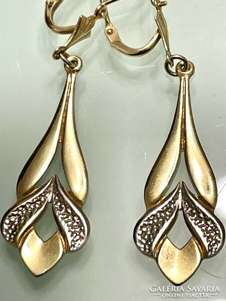 14K gold dangle earrings (yellow and white)