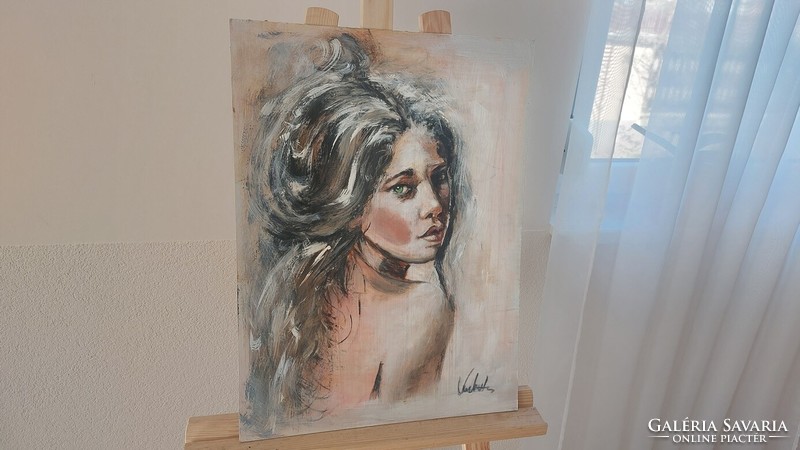 (K) Gyönyörű női portréfestmény 40xy54 cm