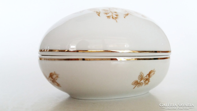 Old Hólloháza porcelain, large Easter egg, large bonbonnier, floral sugar bowl, 14.5 cm