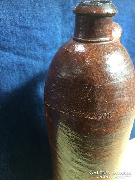 Ceramic water and medicinal water bottle, butelia, with German inscription, handmade (79/2)