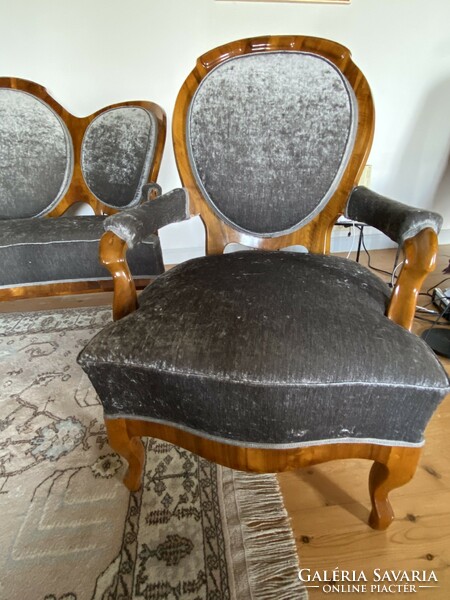 Biedermeier salon set renovated with velvet upholstery