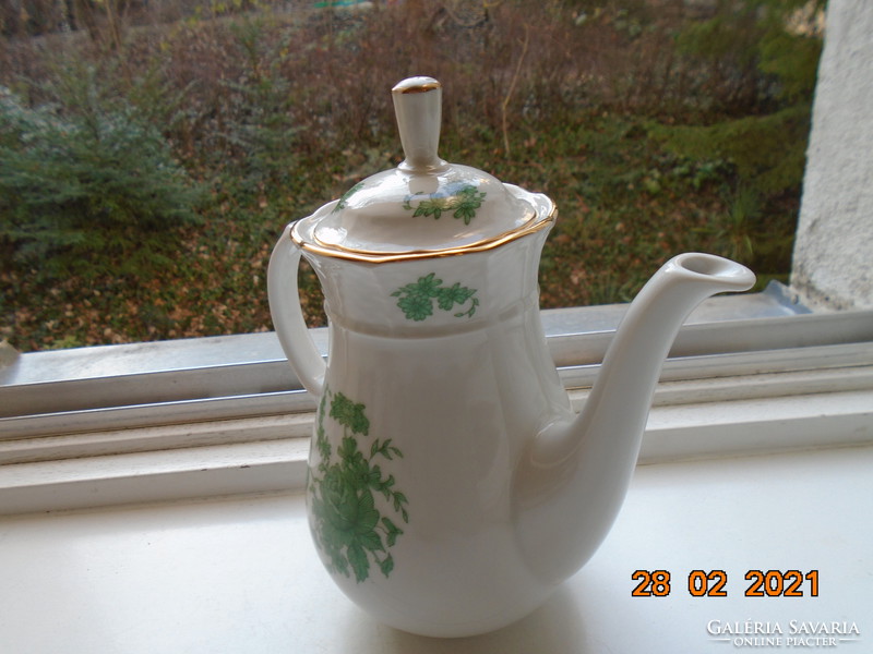 Antique Czech tk thun with green rose pattern. Embossed basket pattern coffee spout