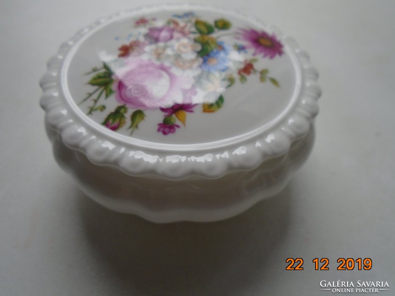 Coalport  rózsás virágcsokros finom porcelán bonbonier