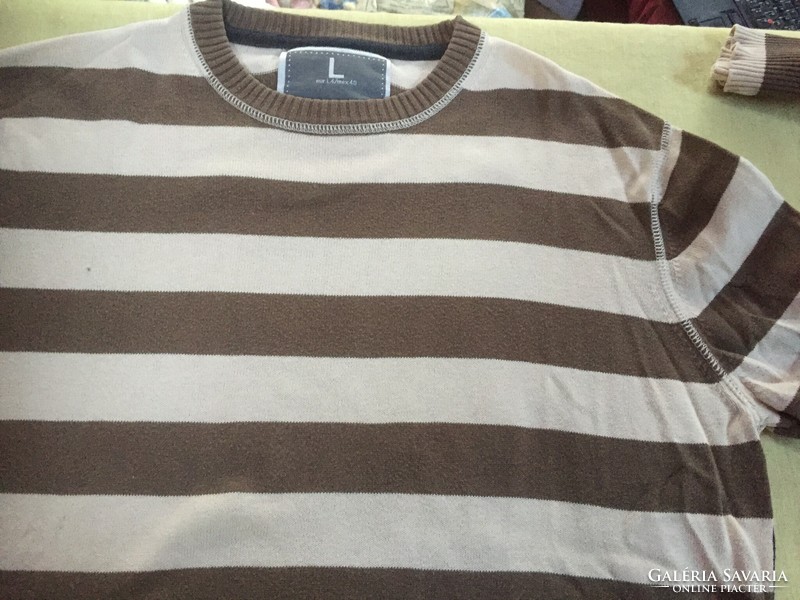 Springfield beige-brown striped men's cotton sweater, size L