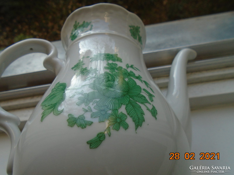 Antik cseh TK Thun zöld rózsa mintás. dombor kosár mintás kávés kiöntő