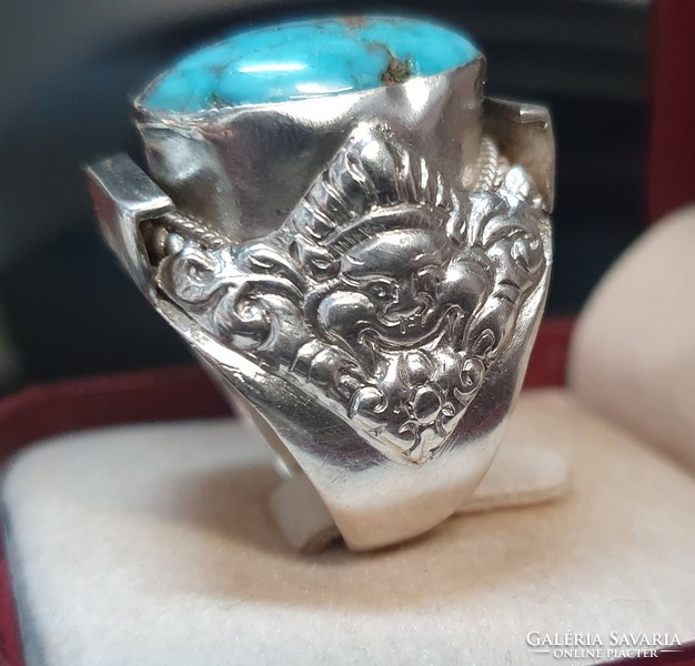 Jávai Yogya Ezüst Gyűrű Iráni Türkizzel