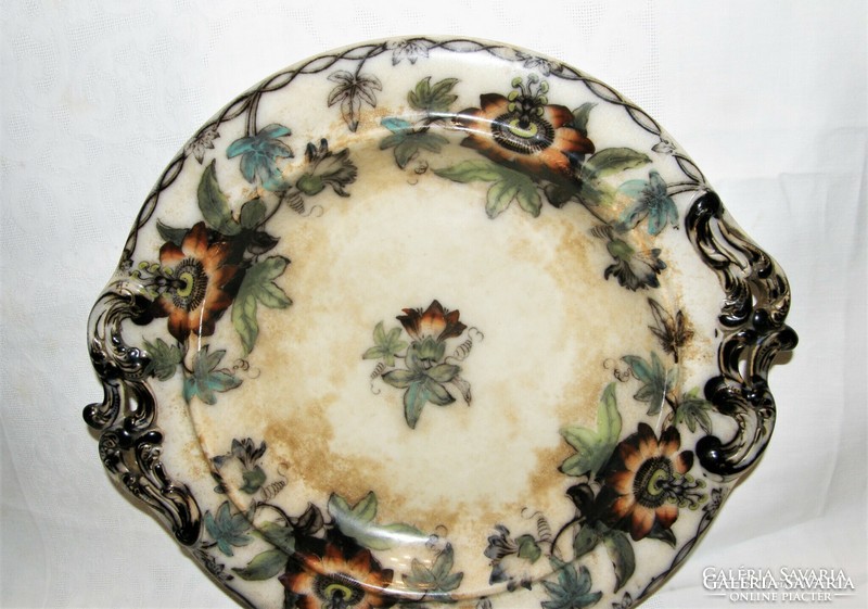Antik XIX. sz. majolika kínáló tál - Asztalközép - 34 cm