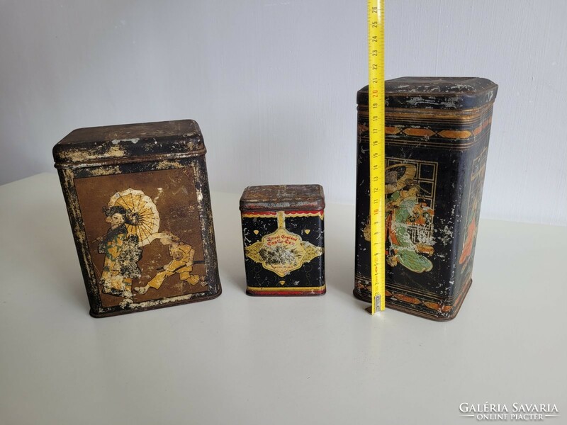 Old metal box, vintage Chinese pattern tea tin box 3 pcs