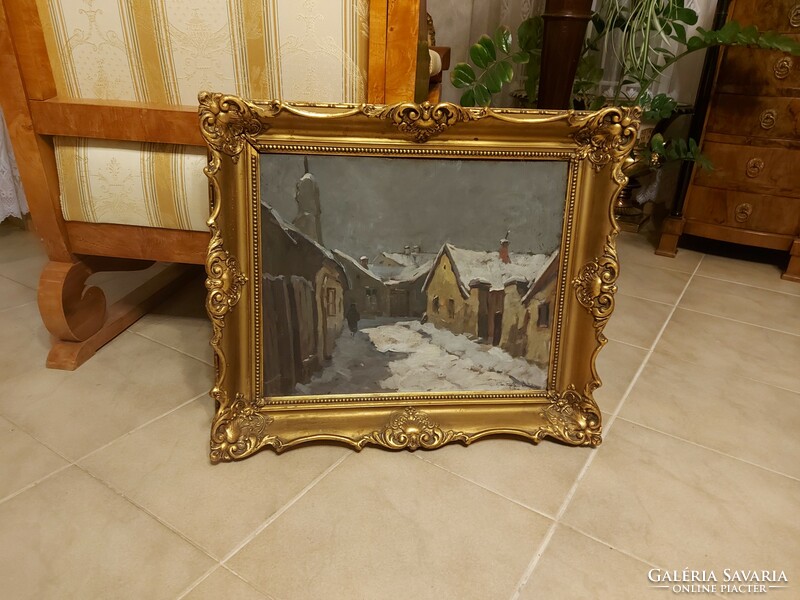 Csallóközi Farkas téli falu antik festménye!