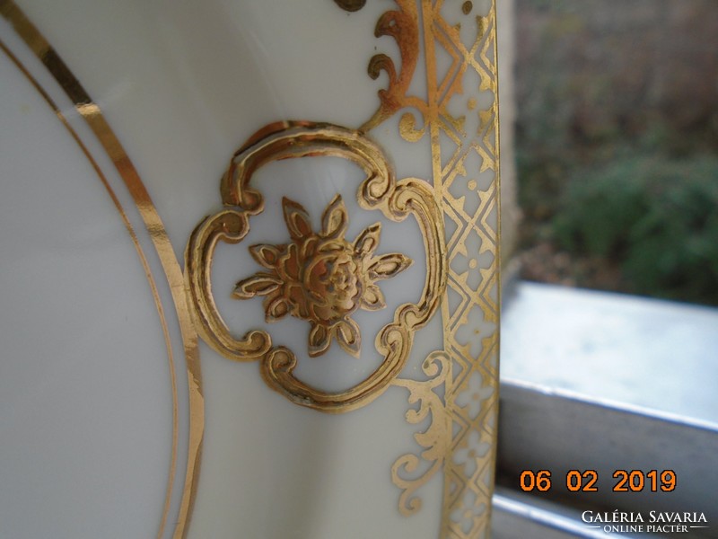 1920 NORITAKE luxus japán Art Deco porcelán tányér, aranybrokát virágkosár minta,44318 mintaszám