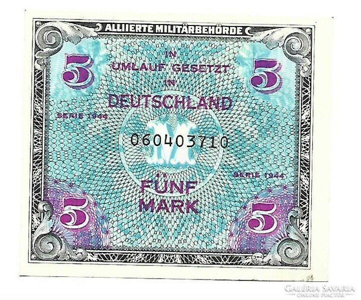 5 márka 1944 Németország katonai bankjegy 2. aUNC