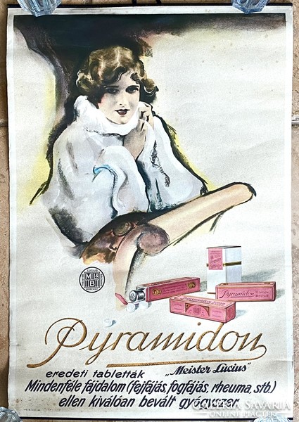 Original pyramidon drug advertising poster, pharmacy pharmacy advertisement from around 1920-30