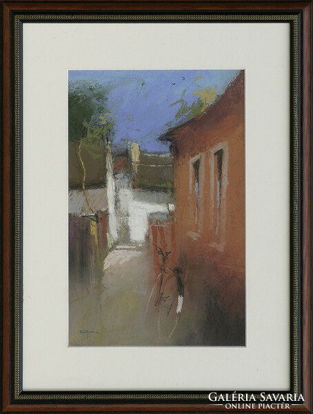 Ede Pósa: Village afternoon - framed: 42x32 cm - artwork size: 28x18 cm - 208/547