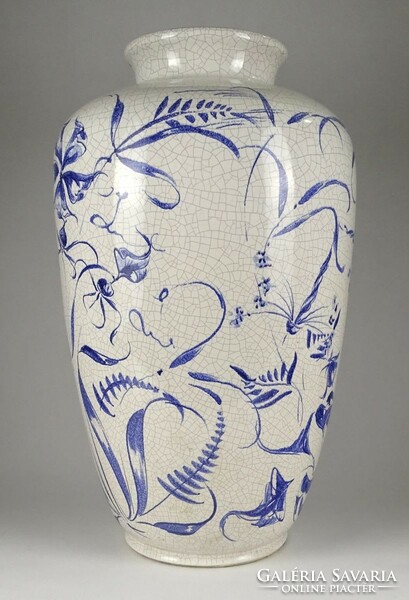 1L920 huge craquelle glazed silberdistel ceramic floor vase 52 cm ~1950