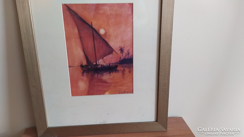 (K) level painting (bradford?) Ship with frame 51x63 cm