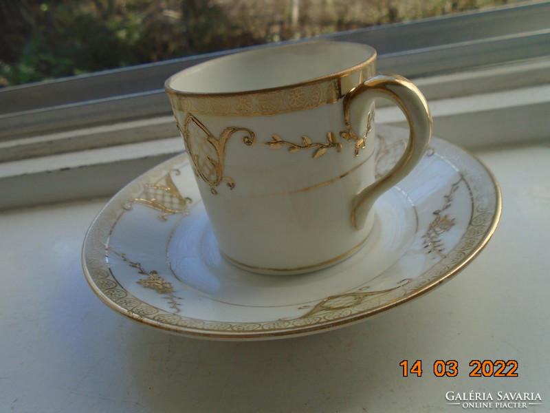 1920 Noritake luxury Japanese art deco porcelain gold brocade with flower pattern, coffee cup with coaster