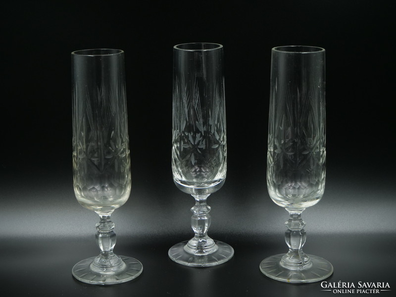 3 crystal champagne glasses with feet