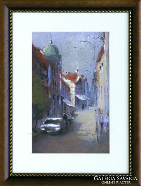 Ede Pósa: Early evening - framed: 42x32 cm - artwork size: 28x18 cm - 185/425