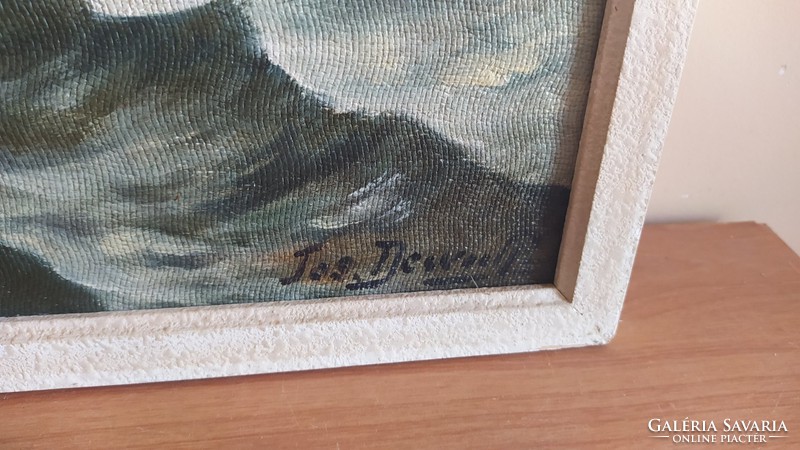 (K) beautiful signed ship painting with 53x44 cm frame