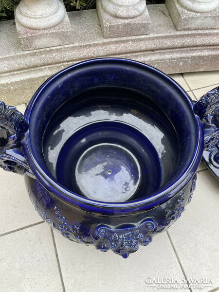 Old, huge, cobalt blue pot holder