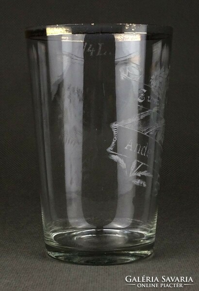 1L986 antique Austrian bath glass zum andenken inscription glass glass 11 cm