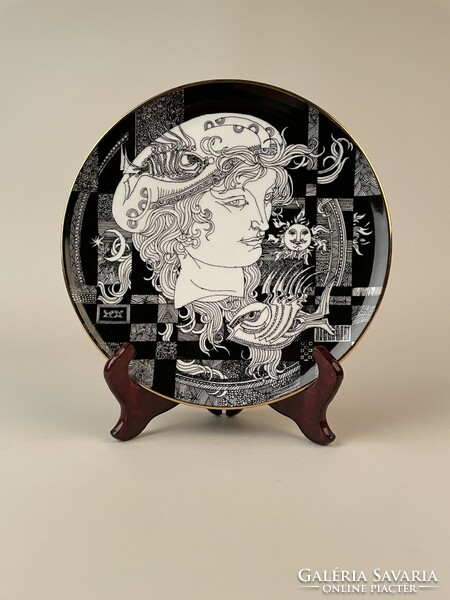 Hollóháza porcelain wall bowl, with Saxon Ender decor, without plate holder