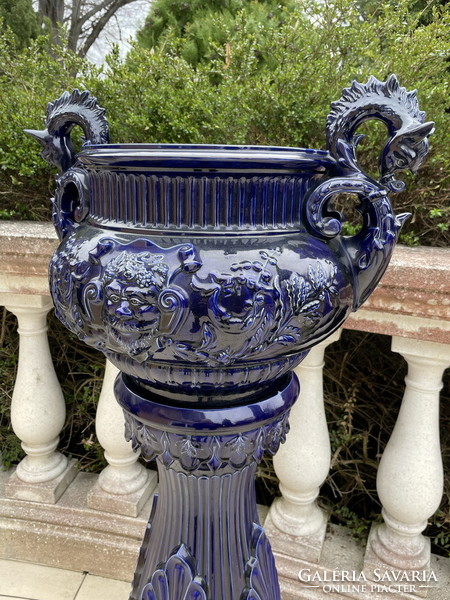 Old, huge, cobalt blue pot holder