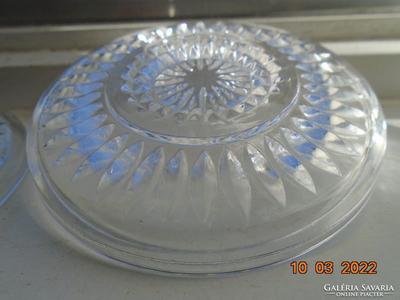 Engraved polished rosette thick glass bowl 2 pcs