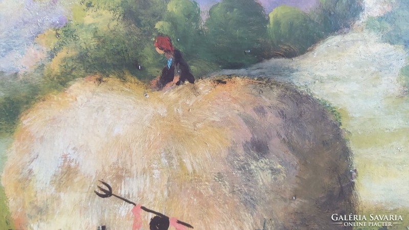 (K) Szép vidéki életkép festmény 38x47 cm szignózott Foxpostba is.