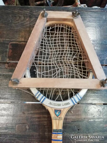 Wooden tennis racket, marked mid or first half of the 20th century Tennis racket with tensioner, as decoration