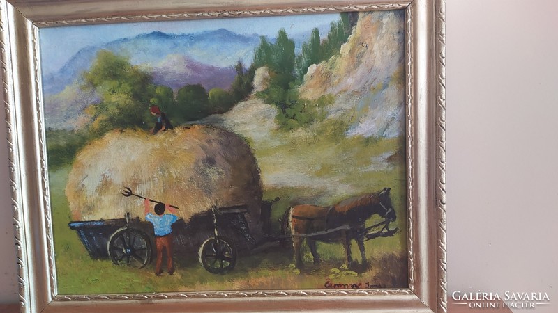 (K) beautiful rural life picture painting 38x47 cm also in signed foxpost.