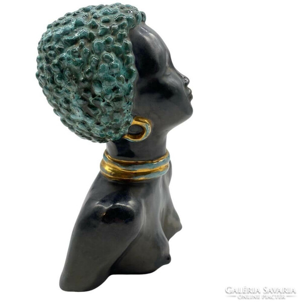 Margit Izsépy - mid-century African-American female head with turquoise hair from the 50s