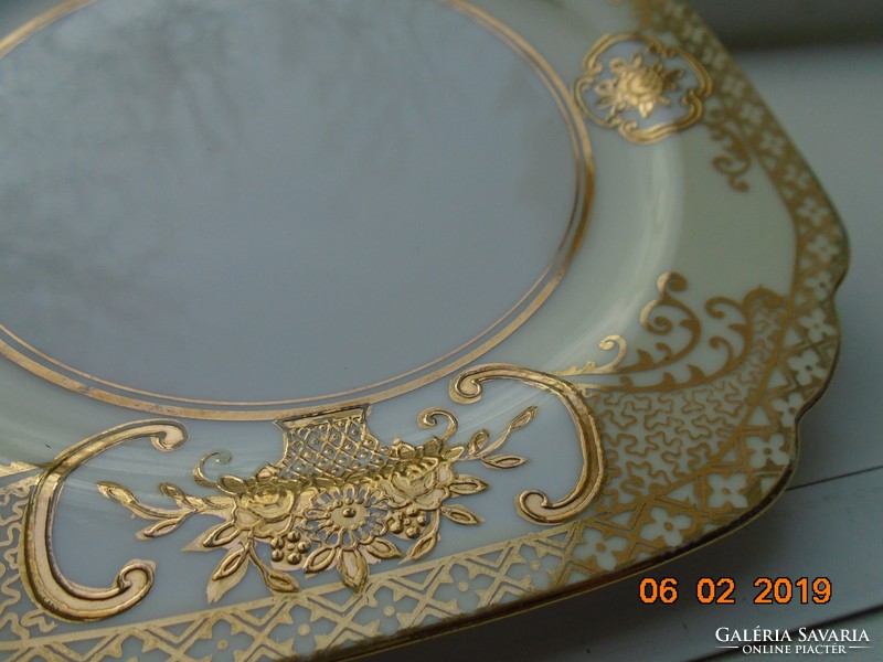 1920 NORITAKE luxus japán Art Deco  porcelán tányér ,aranybrokát virágkosár minta,44318 mintaszám