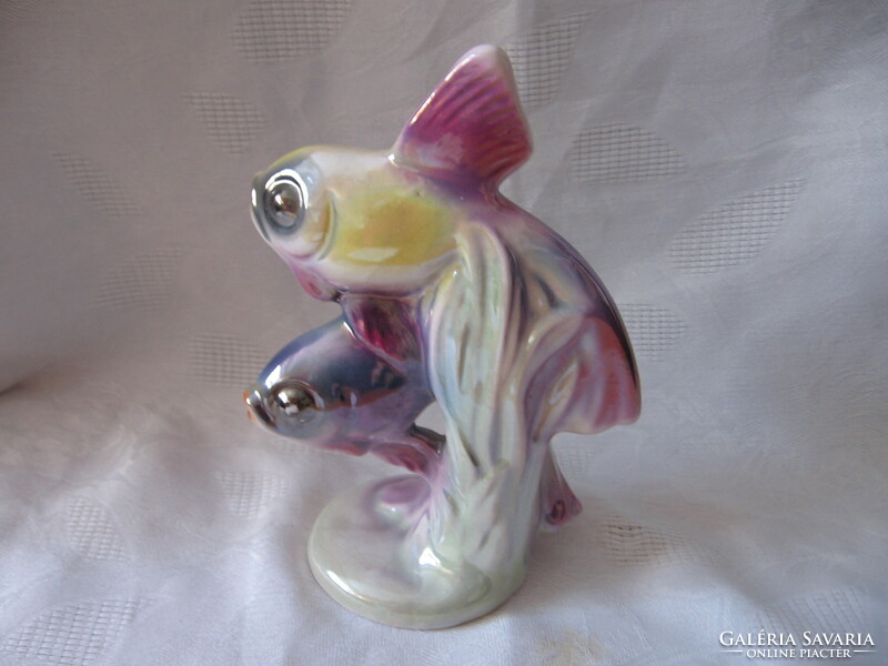 Hungária industrial art ceramics ksz retro luster double fish