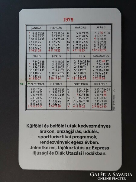 Old card calendar 1979 - express youth and student travel agency with inscription - retro calendar