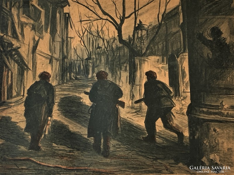 Ék Sándor (1902-1975): Szabad Budapestért, színezett litográfia