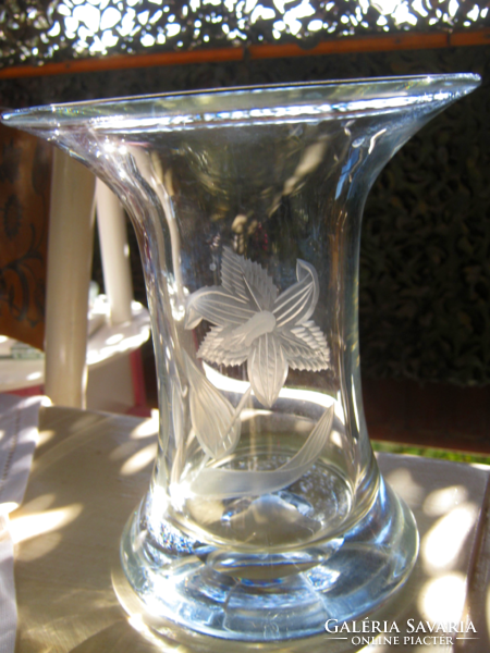 Etched heavy glass vase