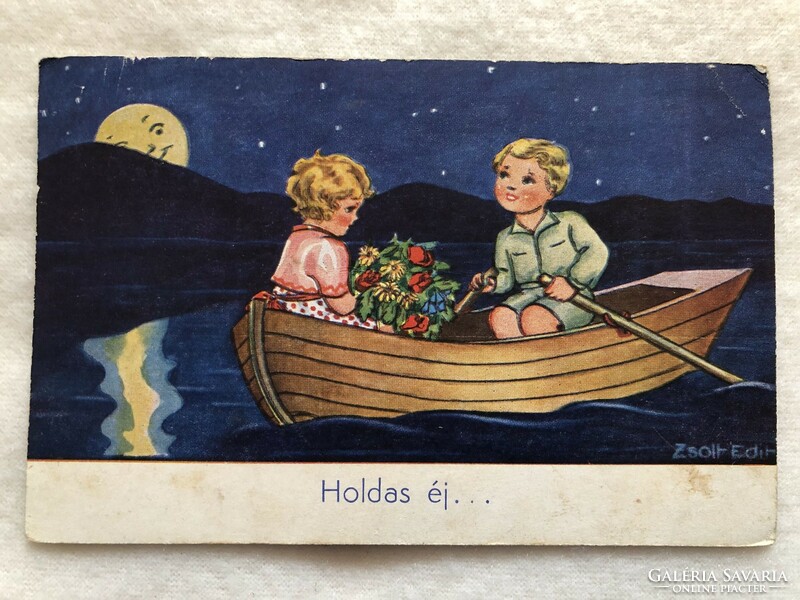 Antik, régi romantikus  képeslap                         -5.