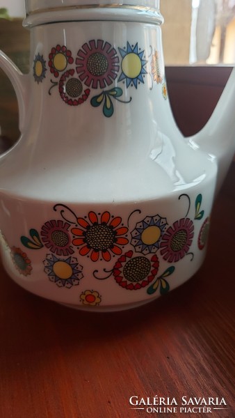 Retro virágmintás porcelán kancsó külön fedővel dekoráció