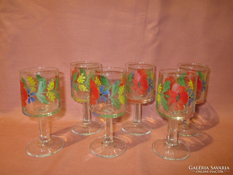 6 Poppy-cornflower stemmed liqueur glasses