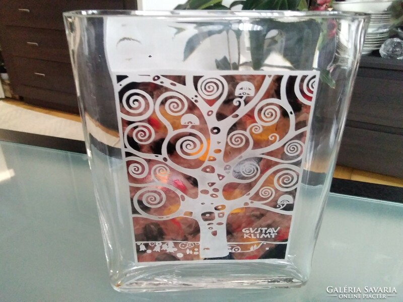 Based on Gustav Klimt's tree of life painting, engraved design vase from the Austrian kisslinger studio.